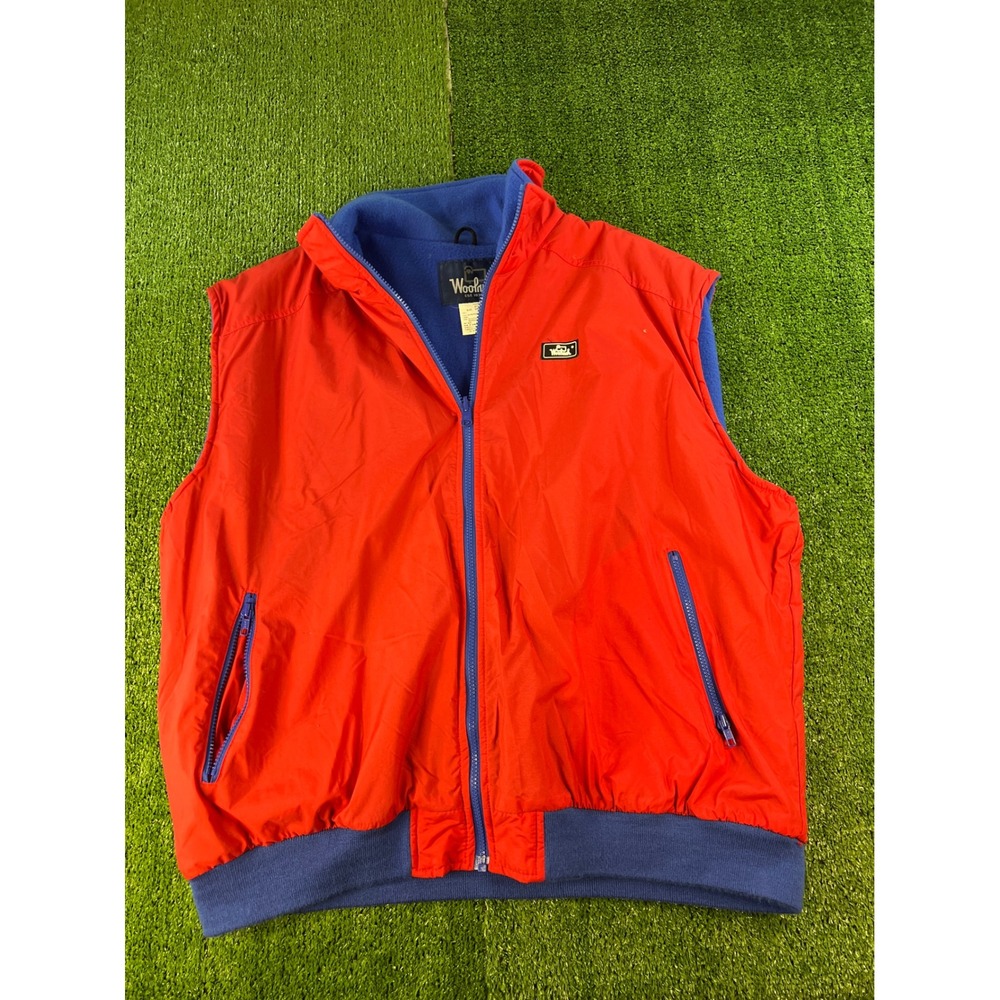 Woolrich Men's Red Blue Fleece Lined Zip Up Vest Size Large